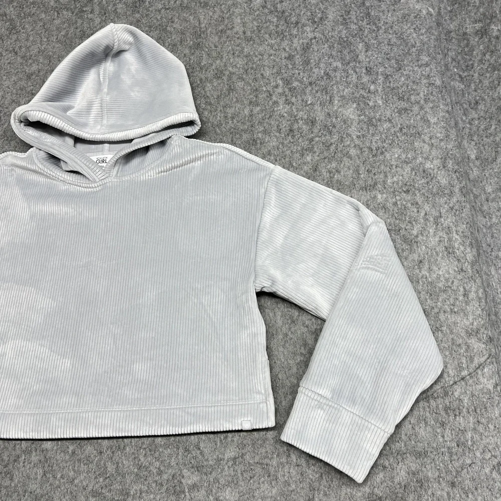 Athleta Girl‎ Hoodie Girls XL Gray Velour V Neck Long Sleeve Pullover Cropped